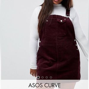 Burgundy Plus Size Corduroy Overall Dress